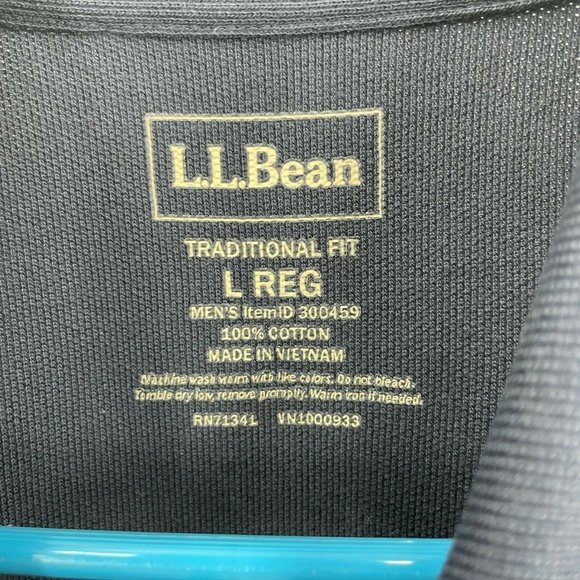 #154 L.L. Bean Mens Traditional Fit Long Sleeve Polo Shirt Large Reg Blue Collar - Picture 7 of 8